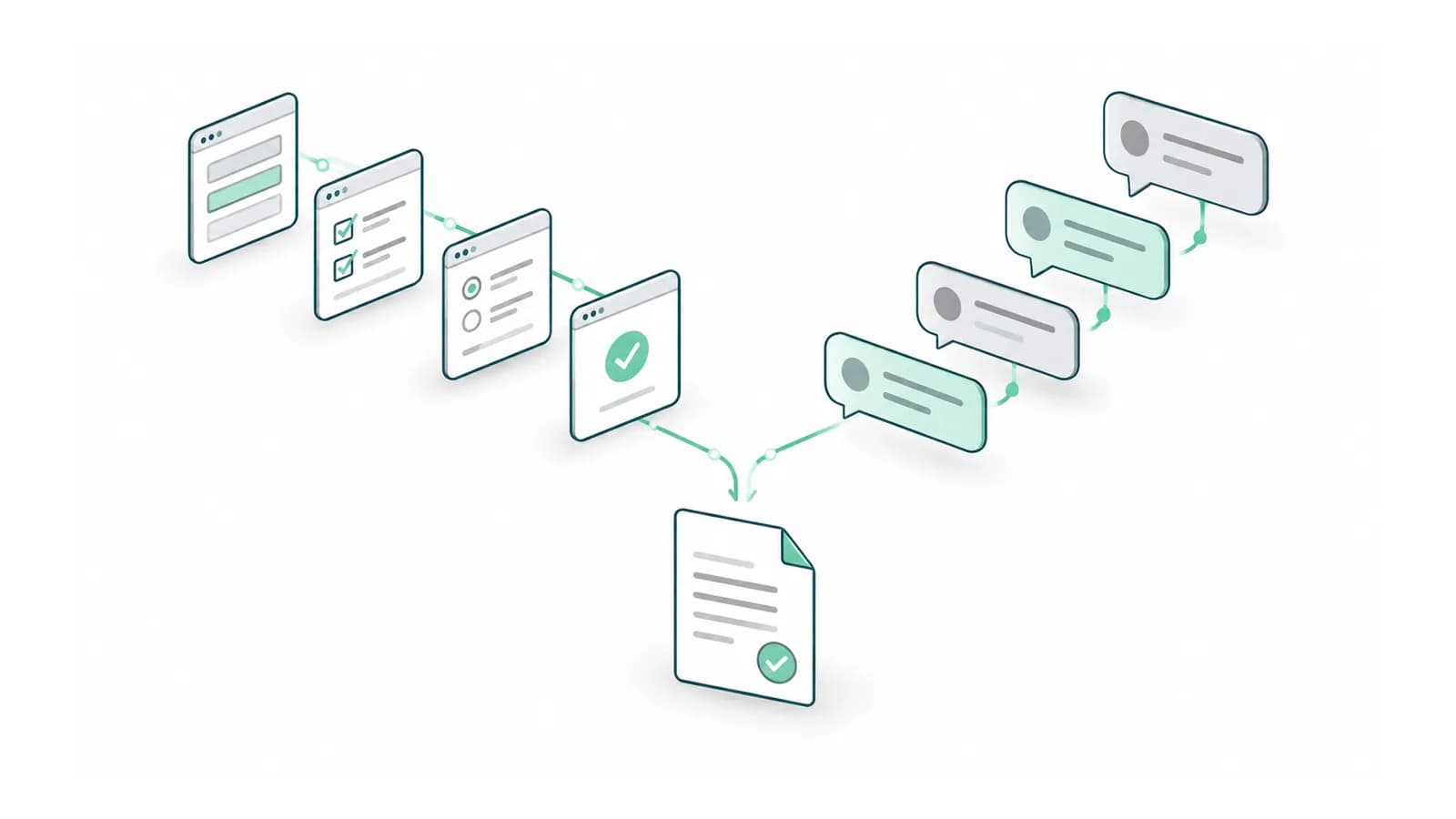 A guided form sequence and a conversation leading to one completed document.