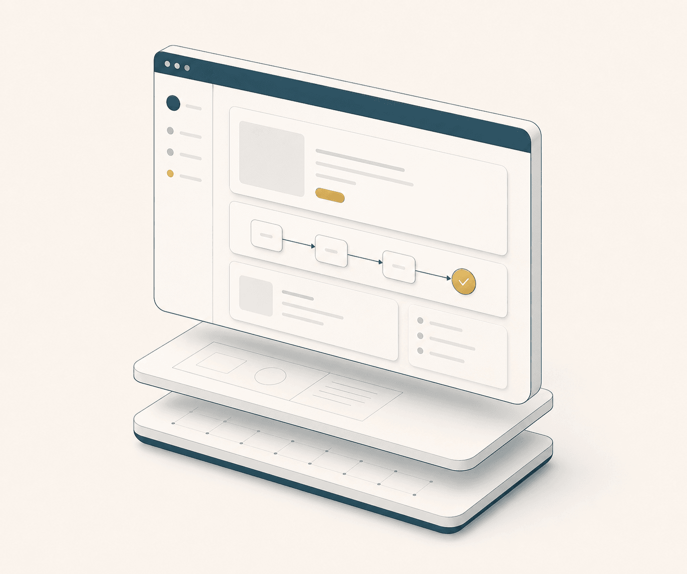 A polished AI product interface showing connected workflows, content, and analytics