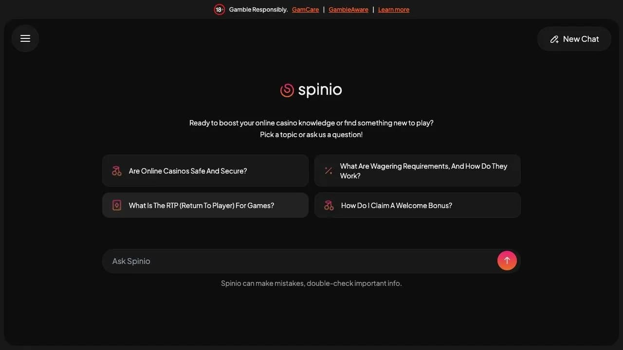Spinio learning screen with suggested questions