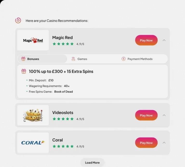 Spinio provider results with expandable details and category tabs