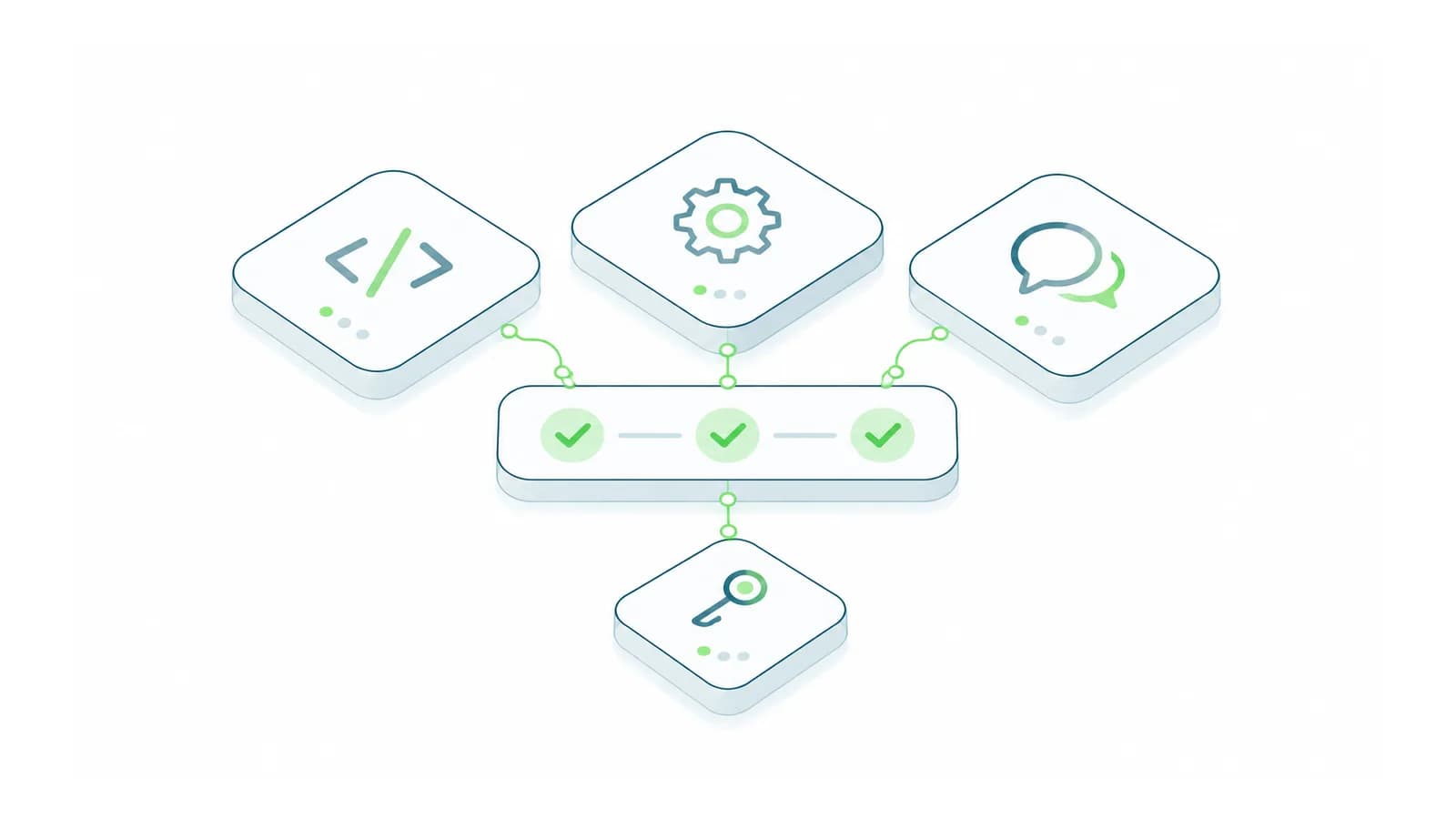 Isometric software partner cards compared against a scorecard and an ownership key.
