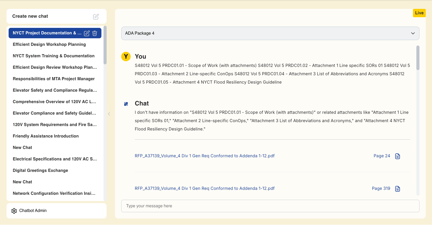 TCE document intelligence AI chatbot sources