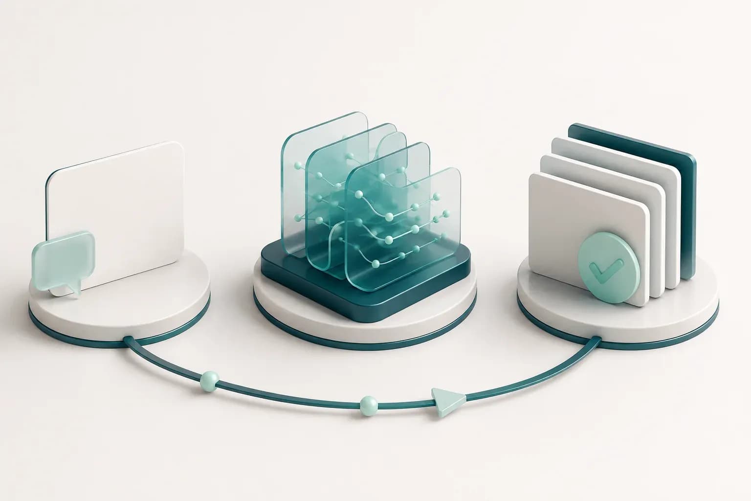 Concept illustration of a request, AI generation, and output review