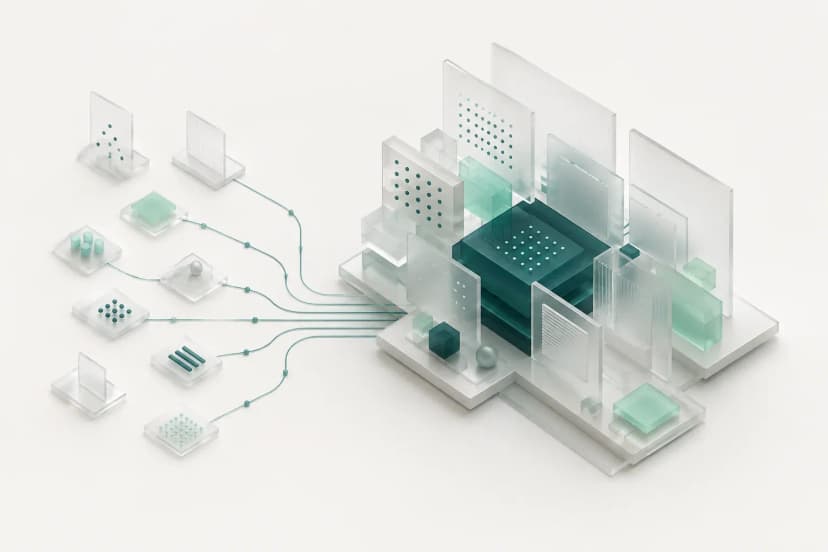 Concept illustration of separate workspaces connecting to a shared AI platform